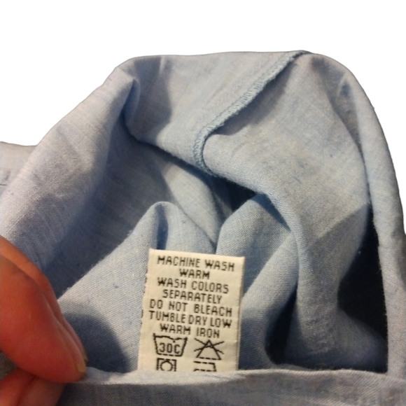 Vintage Orvis Fishing Lightweight Short Sleeved Chambray 1 Pocket Button Down L - Picture 9 of 11
